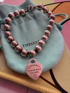 Tiffany & Co. Sterling Silver Big Bead Bracelet with Blue Heart Tag
